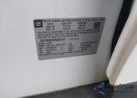 2015 Cadillac Srx Luxury Collection from USA, damaged, VIN 3GYFNBE36FS584197